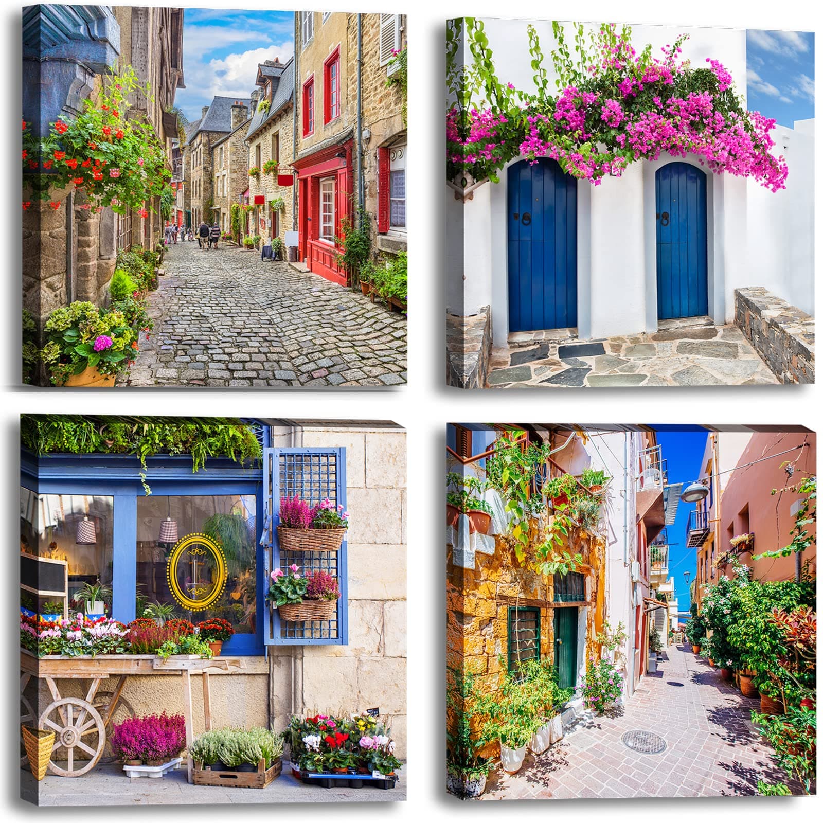 msspart Italy Tuscan Wall Art, Colorful Nature Scenic Framed Pictures Canvas Prints, Modern Town Street Artwork Paintings for Living Room, Bedroom, Office Wall Decor