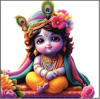 Shree Krishna Multi Flowers God Wall Sticker for Pooja Room, Livingroom, Bedroom, Office, Kidsroom (Size - 45 CM x 45 CM) (Desg_0109)