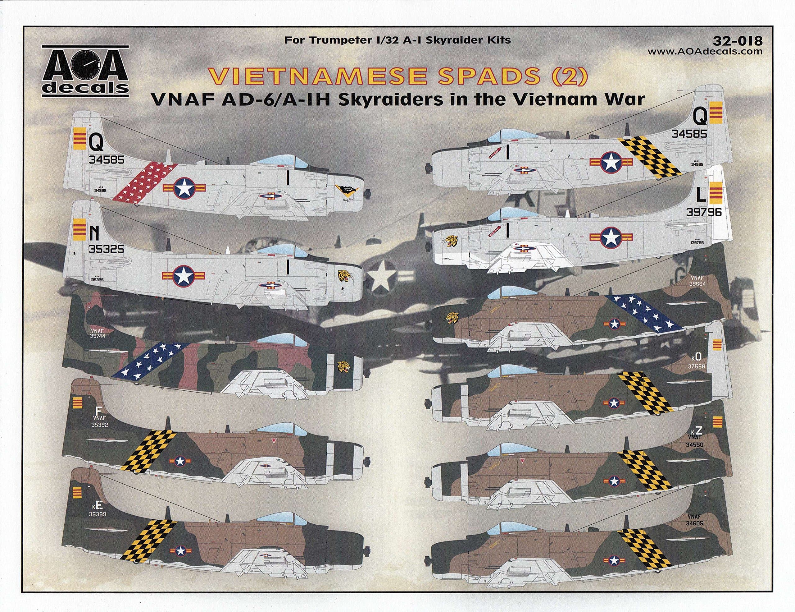 AOA32018 1:32 Vietnamese Spads Part 2: VNAF AD-6/A-1H Skyraiders in The Vietnam War [WATERSLIDE Decal Sheet]