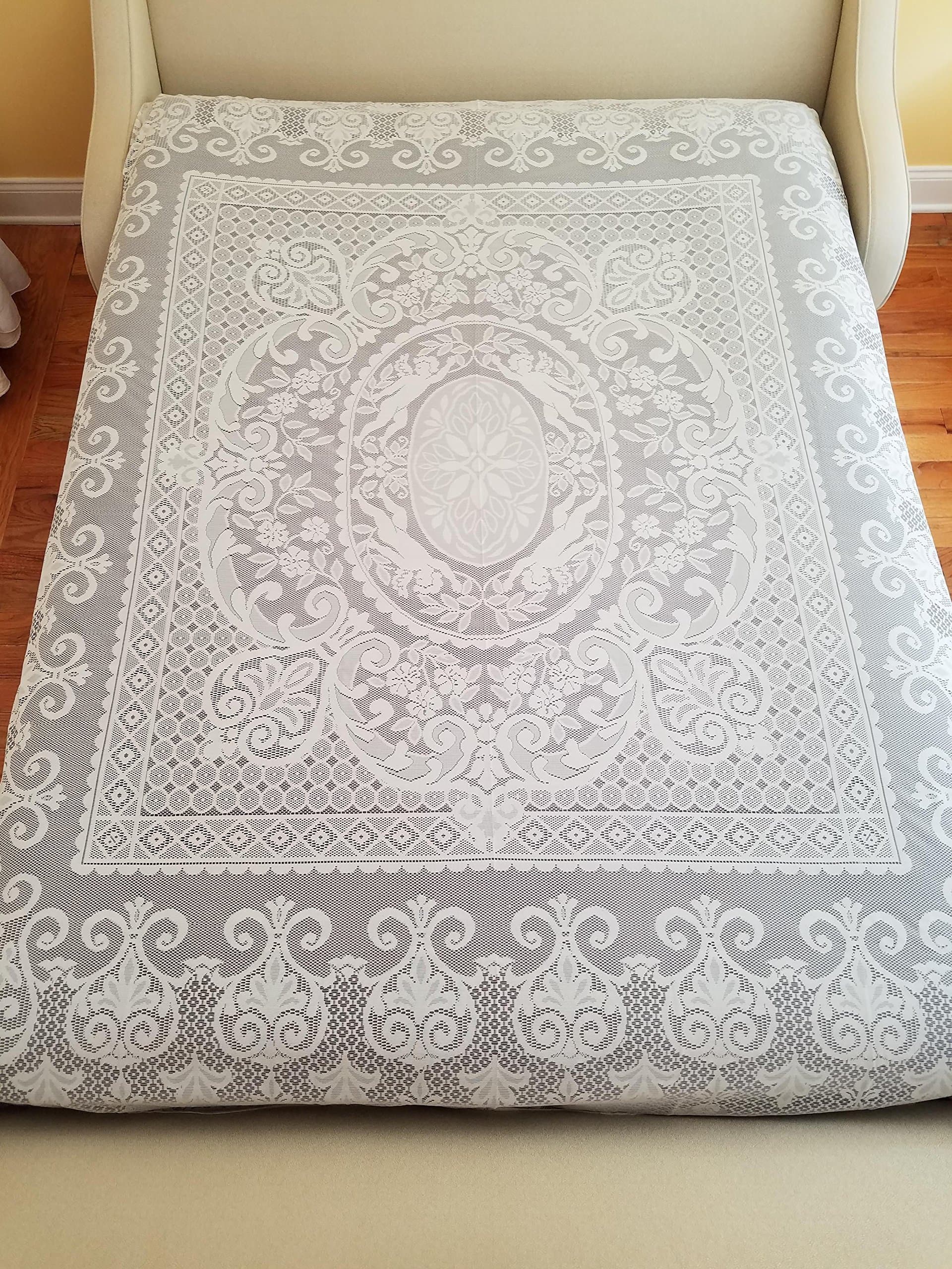 AdonisUSA Light Ivory Lace Bedspread, Size 84.6"x 94.4" for a Full/Queen Size Bed (Cream)