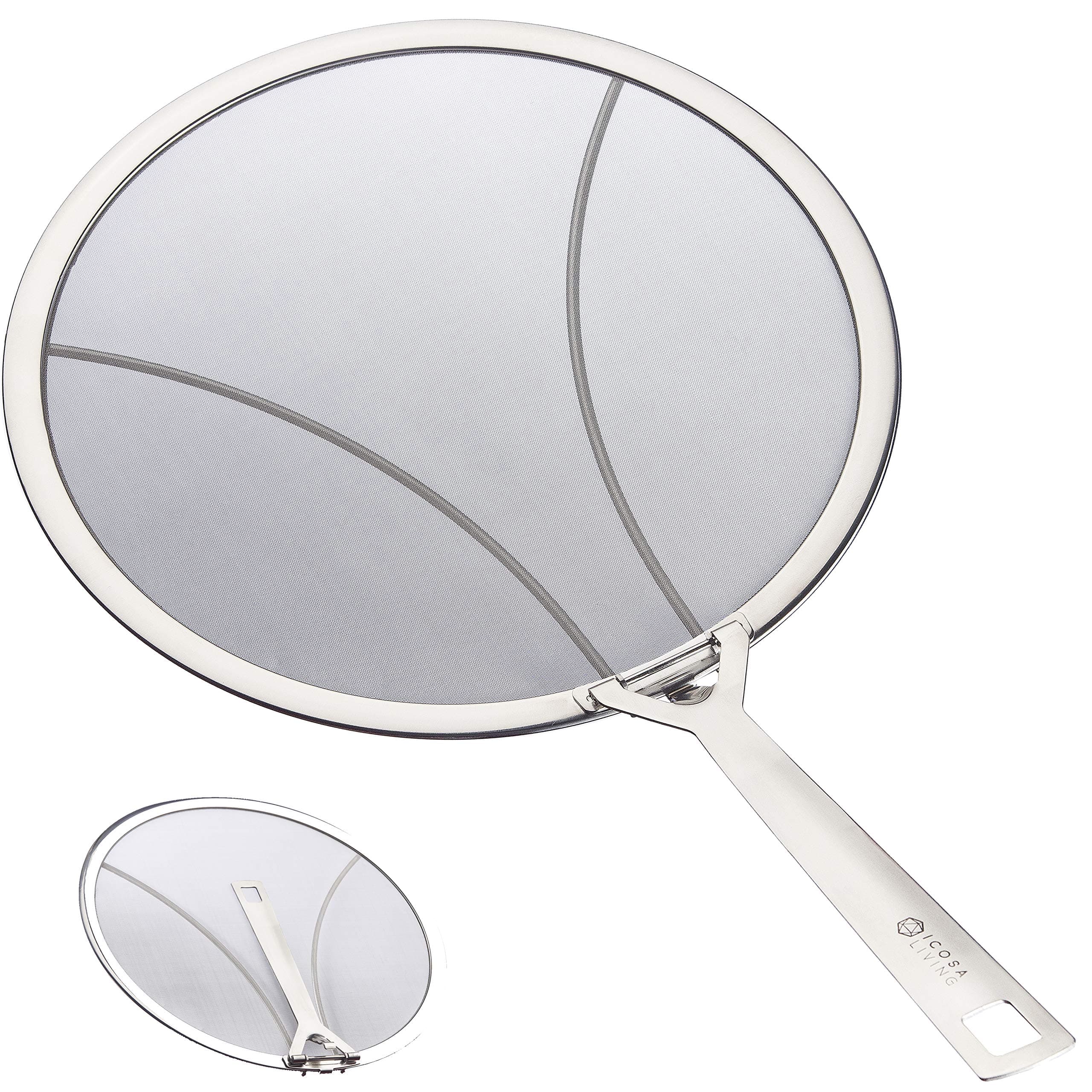 HALO 13'' Premium Splatter Screen for Frying Pan w/Super-Fine Mesh, Folding & Locking Handle - Brushed Stainless Steel Splatter Guard