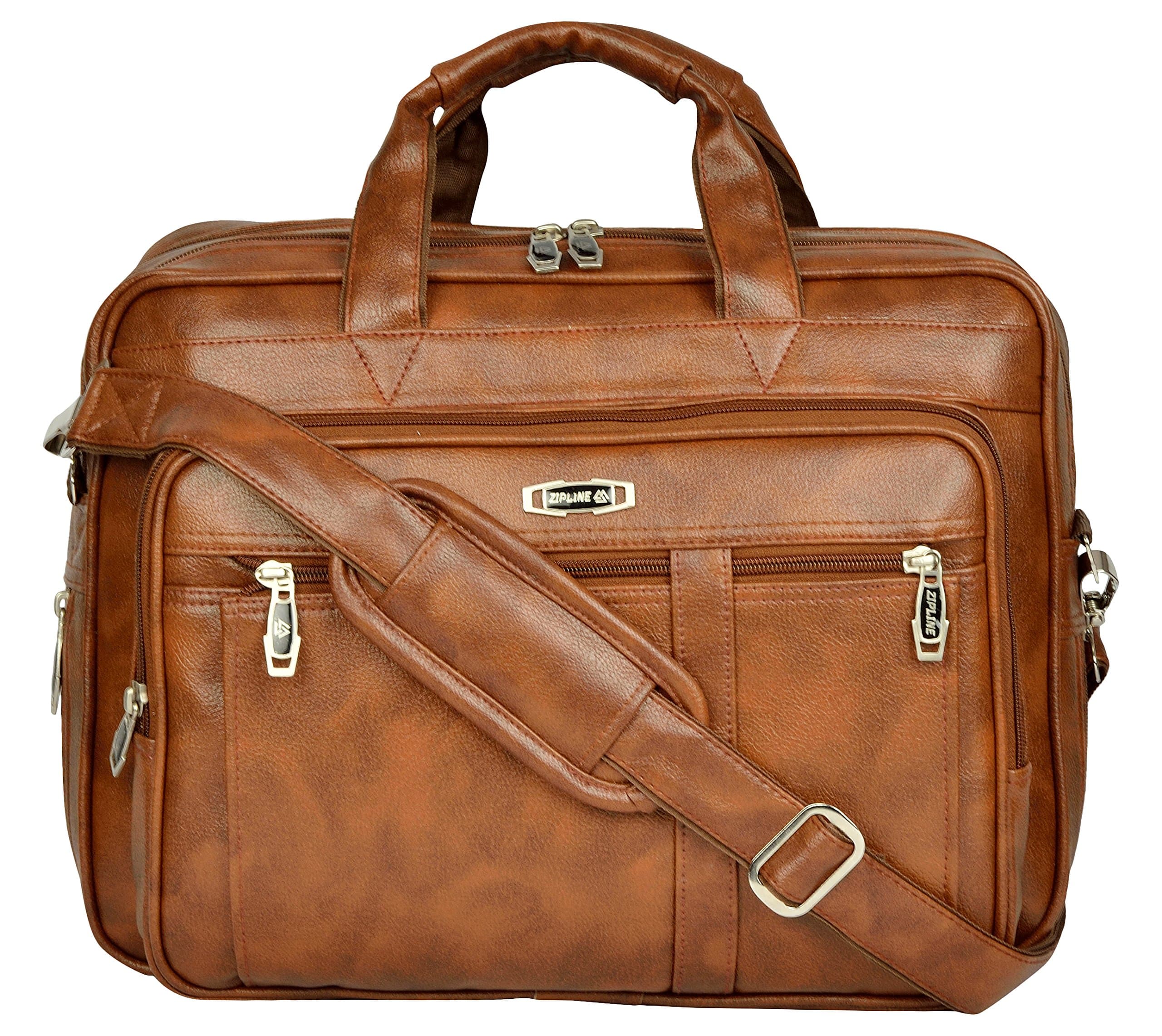 Zipline Laptop bags for men office use | Synthetic Leather Executive Formal 15.6 inch Laptop & MacBook, MacBook Pro Messenger/Office Bag for Man Women, Tan, Western