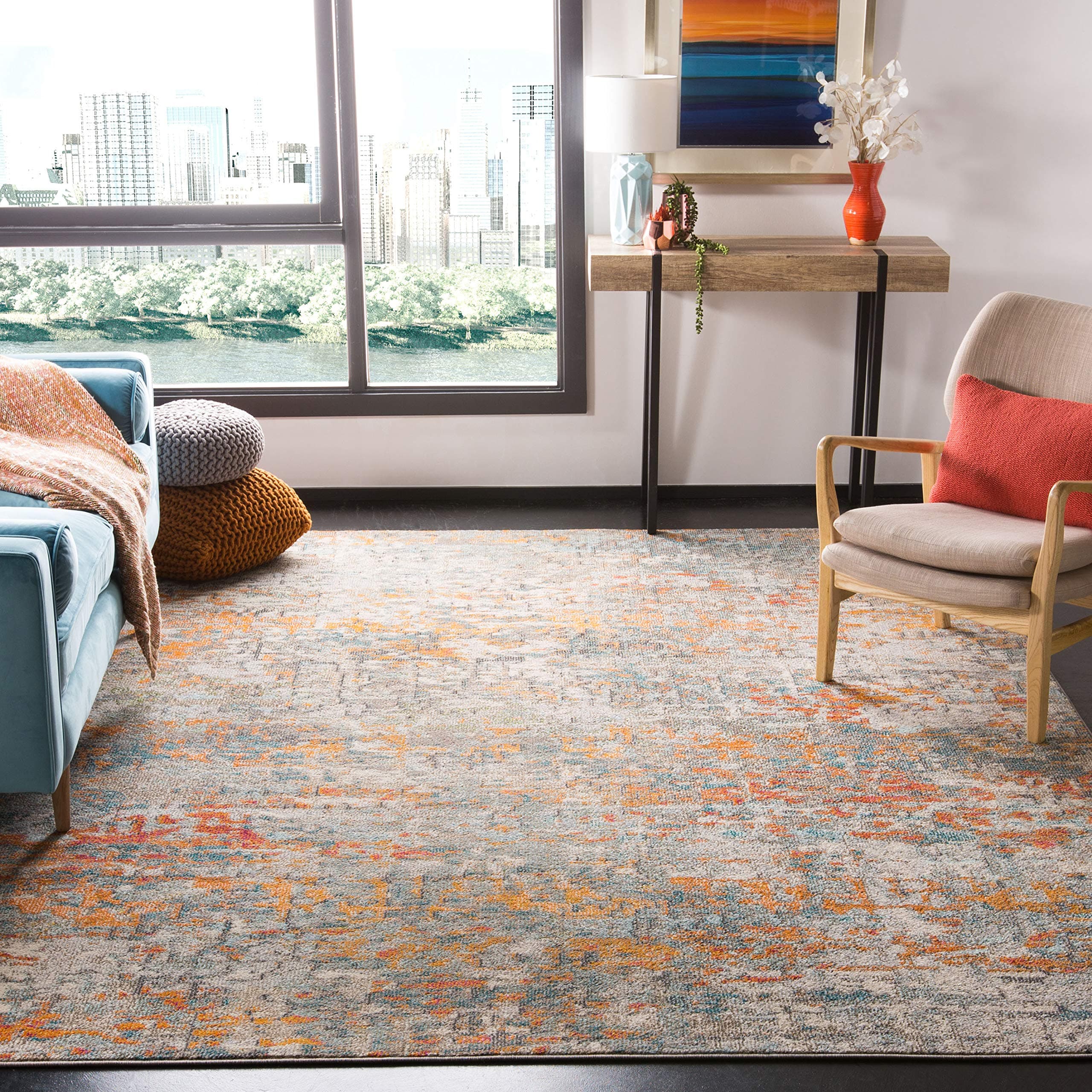 Madison Collection Area Rug - 8' x 10', Grey & Orange, Modern Abstract Design, Non-Shedding & Easy Care, Ideal for High Traffic Areas in Living Room, Bedroom (MAD460F)