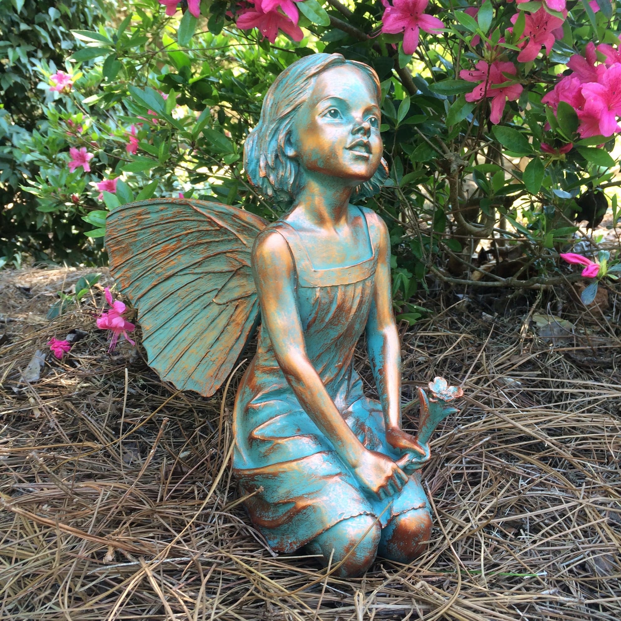 Homestyles Rebecca Fairy #96012 Large 13" h Sitting Garden Statue Bronze Patina