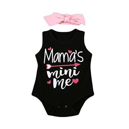 Covermasons 2Pcs Newborn Infant Baby Matching Romper,Mama's Mini Me Prints Jumpsuit+Headband For Mother's Day/Birthday Day/Baptism (12M)