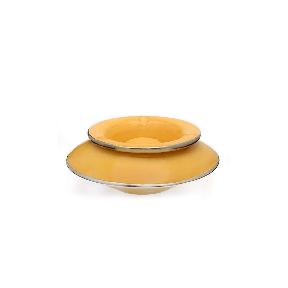 Medina Souvenirs Large Moroccan tadelakt ashtray, colour yellow, 100% handmade design, with smoke stop cover.