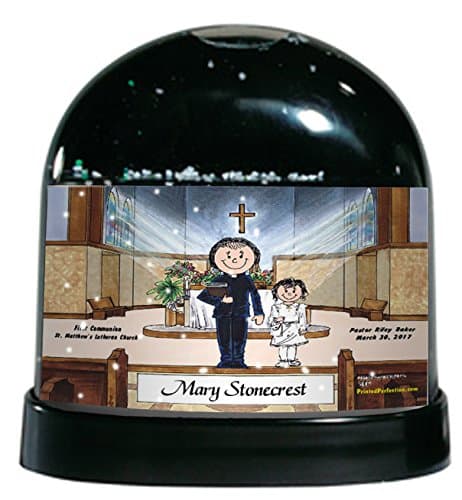 Personalized Friendly Folks Cartoon Caricature Snow Globe Gift: Communion, Girl - Female Priest Great for First Communion, ceremony