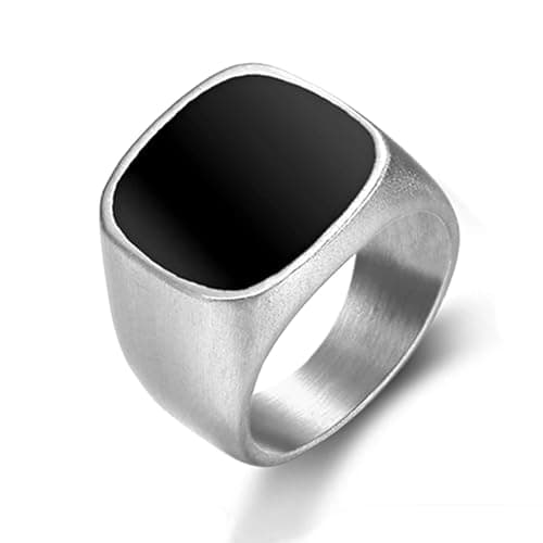 Mens Rings Stainless Steel Square Signet Rings for Men,Pinky Thumb Ring for Dad Father Jewelry Gift for Him,Men's Ring for Male