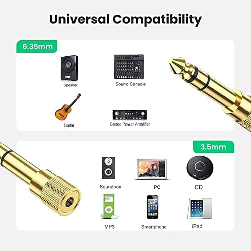 Akls HEADPHONE ADAPTER PREMIUM QUALITY GOLD, STEREO 3.5mm (Small Socket) To 6.35mm (Big 1/4 inch Jack Plug) For DJs, Earphones And Audio Connections