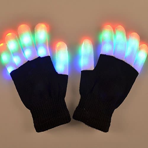 1 Pair LED Gloves Rave, Flashing Finger Tip Lights Toys, 7 Modes, Gloves for Party Festivals