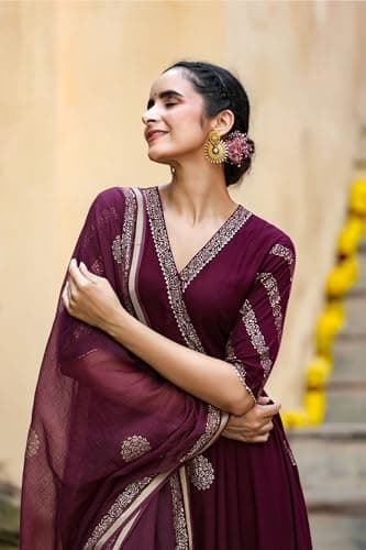 GoSriKi Women's Cotton Blend Printed Anarkali Kurta with Pant & Dupatta | Ethnic Wear for Women | Indian Casual Office Daily Summer Outfit