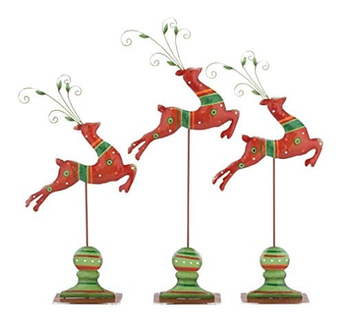 Set of 3 Metal Santa?s Jumping Red Reindeer S/3 26", 23", 21"H