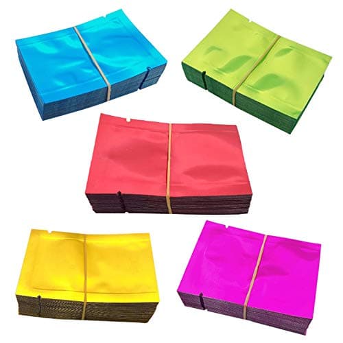 500 Pack Aluminum Foil Bags, Matte Sample Pack Flat Open Top Resealable Tear Notch Aluminum Foil Mylar Bags, 5 x 7 cm/ 2x 2.7 inch, 5 Color