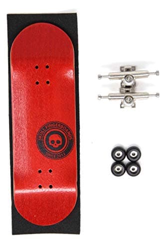 Skull Fingerboards Red Pro Logo Complete Wooden Fingerboard Real Wear with CNC Bearing Wheels (30mm)