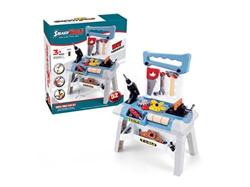 The M World 52 Pieces Realistic Kids Play Workbench Toy with Electric Drill Construction Workshop Tool Bench STEM Learning Toys Pretend Tool Set Best Toolbox Christmas Boys and Girls