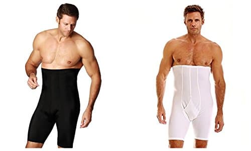 EverTone Insta Trim Waist Compression Undershorts/High Waisted Compression Workout Pants/Mens Long Compression Shorts 2 Pack Black/White