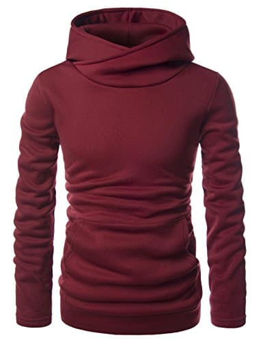 Showblanc (SBNKH510) Mens Stylish Pullover Funnel Collar Fleece Lined Hooded Sweatshirt WINE US S(Tag size S)