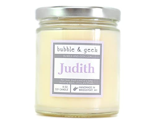 Bubble and Geek "Judith" Scented Soy Candle, 8 oz Jar, Handmade in the USA, baby scent