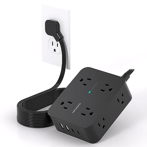 10ft Power Strip Long Cord Surge Protector with Flat Plug, 8 Outlets, 4 USB Charging Stations (2 USB C), Wall Multi Plug Extender for