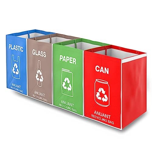 ANUANT 4 Pack Separate Recycling Bin Liners for Kitchen Office Home - Rubbish Sorting Bin - Leakproof Bin with Large Compartment