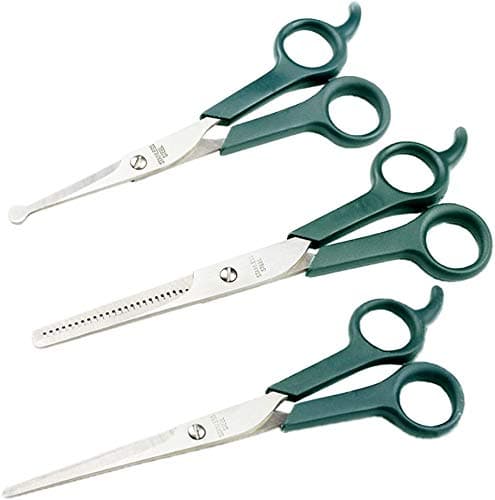 3-in-1 Pet Grooming Scissors Set: Stainless Steel Trimmer Kit for Dogs & Cats, Body Trimming, Safety Rounded Tips Face/Ear/Nose/Paw, Thinning Shears