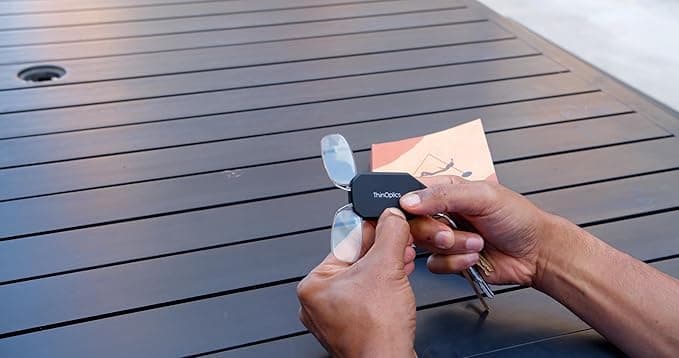 ThinOptics Reading Glasses 2.00 Black Frames With Keychain Case - Compact Foldable Rectangular Glasses - Clip-on Nose - 2.00 Strength With Flex-Fit Technology