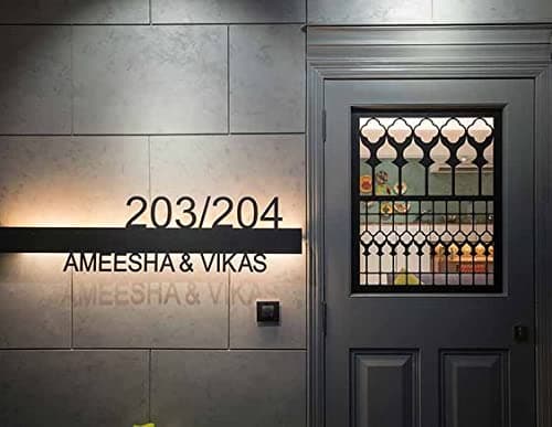 THE GRANDEUR Personalized Acrylic Fully Weatherproof Lasercut Name Plate With Led For Home Office Flat Restaurant | 12 X 50 Cm, Self-Adhesive, Wall, Cms