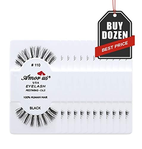 Amorus 12 Pairs Multipack #217 False Eyelashes Dozen Set 100% Natural Hair Black Handmade Comfortable Reusable Strip Fake Lashes Pack