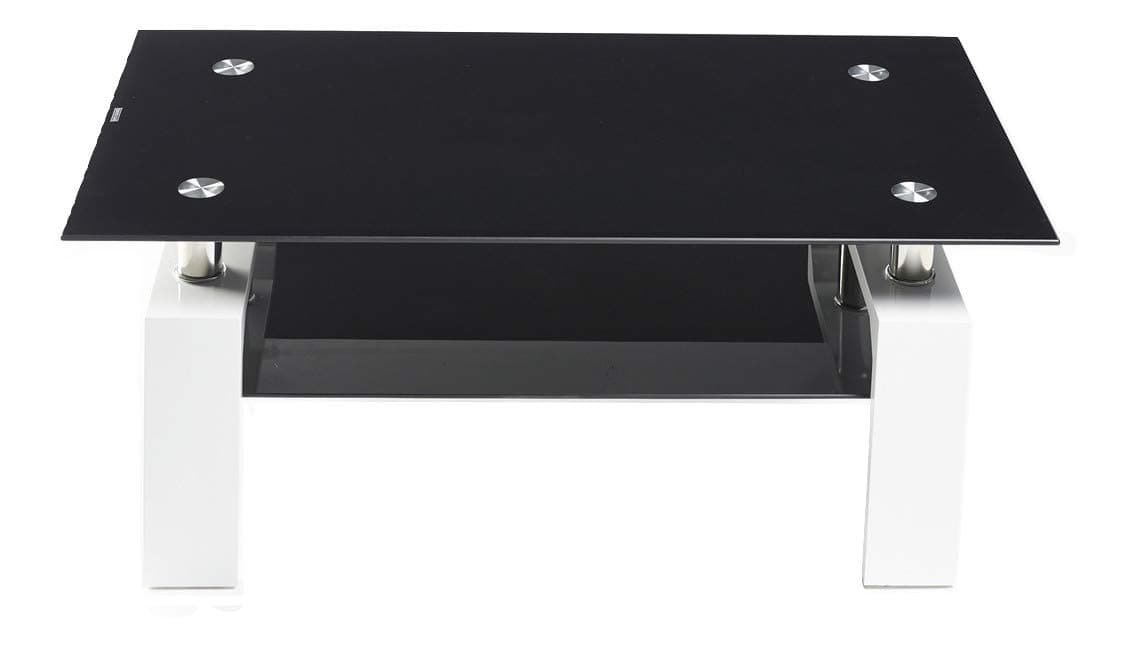 UKCOFFEETABLES Contemporary High Gloss Designer Rectangle Coffee Table (BLACK - WHITE LEGS)
