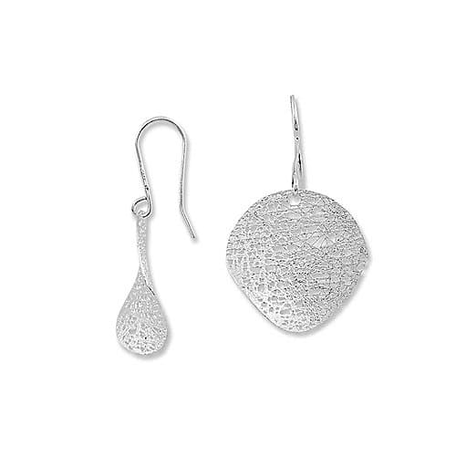 Italian Designer Solid 14k White Gold Dangle Drop Earrings | Mesh Curved Circle Design | Medium (M) Size - $195 DESIGNER GOLD GIFT SALE + | NO Sale TAX exc. MA