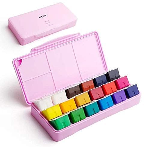 HIMI Gouache Paint Set,18 Colors x 30ml Unique Jelly Cup Design, Portable Case with Palette for Artists, Students, Gouache Watercolor Painting (Pink)