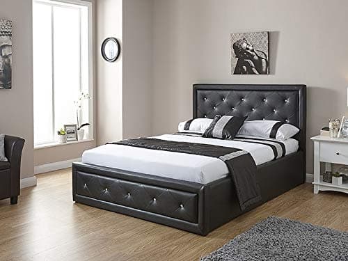 7 Star FURNITURENew Hollywood Crystal 5ft Black Kingsize Modern Gas Lift Up Deep Storage Ottoman Bed PU Premium Leather