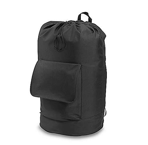 Backpack Laundry Bag Holds Three Loads with Pocket Black