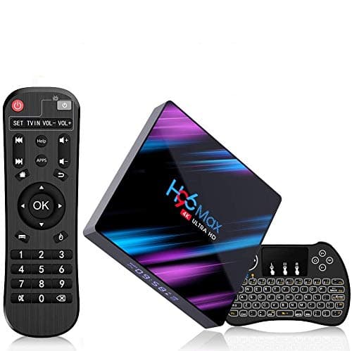 Android 9.0 Smart TV Box, H96 Max 4GB RAM 64GB ROM 4K Full HD Tv Box with RK3318 Quad Core CPU, Support 2.4G/5G WiFi H.265 BT4.0 USB3.0 Wireless Mini Backlit Keyboard