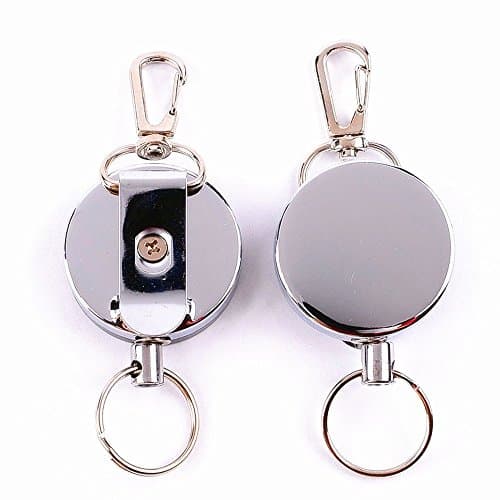 2 Pack Retractable Key Holder Heavy-Duty Key Chain Key Reels Carabiner Key Ring Badge with Thick Nylon Cord and Key Ring for ID Card (Key Ring Steel)