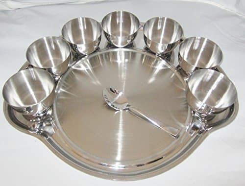 9 Pc Beauitful Stainless Steel Authentic Traditional Asian/Indian Curry Thali/Dinner set