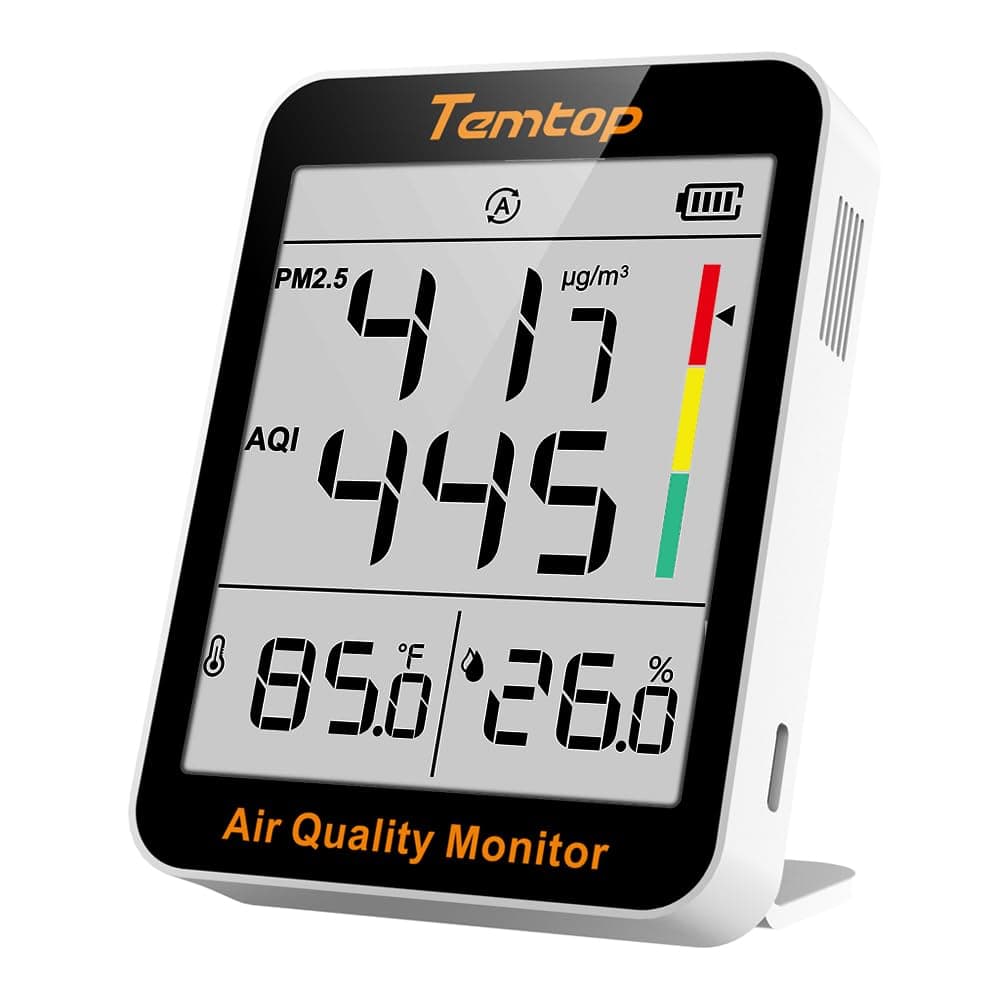 Temtop Air Quality Monitor Indoor Thermo-Hygrometer - PM2.5, AQI, Temperature, and Humidity Meter for Home, Office, or School, Air Quality Measurement, 60-Day Battery Life