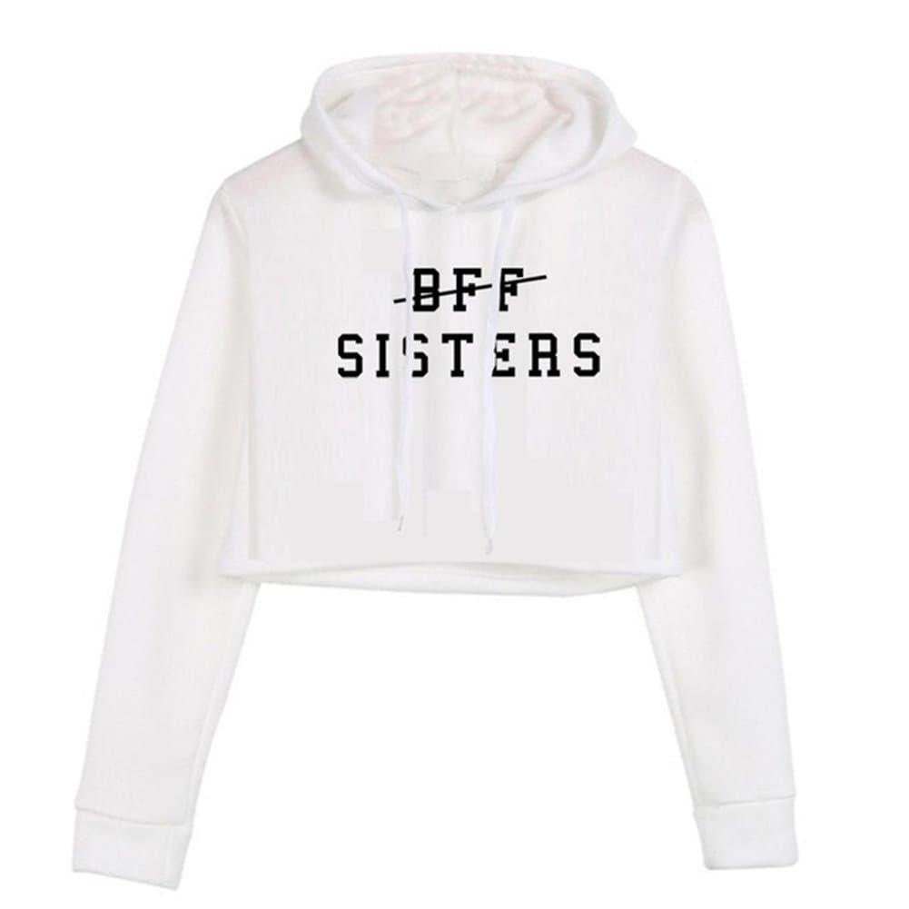 Women Workout Crop Top Hoodie BFF Sisters Letters Print Long Sleeve Sweatshirts