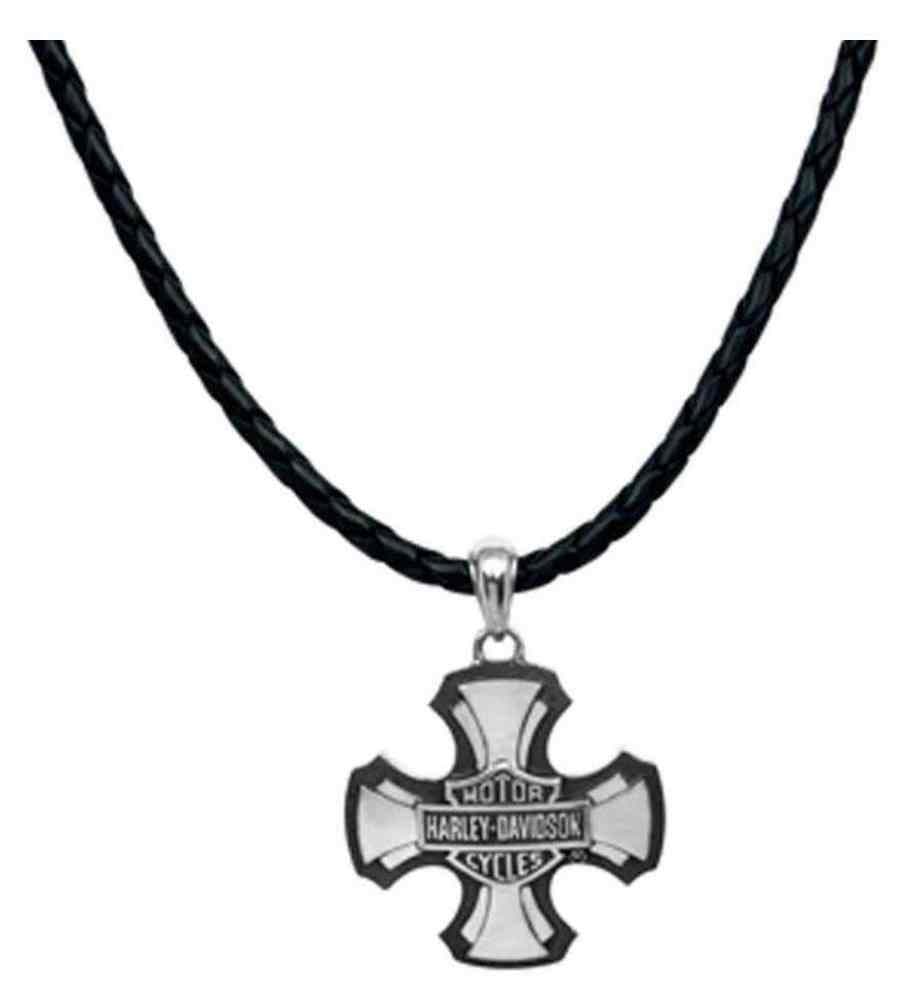 Harley-Davidson Mens Necklace, Cross Bar & Shield, Sterling Silver HDN0299-22