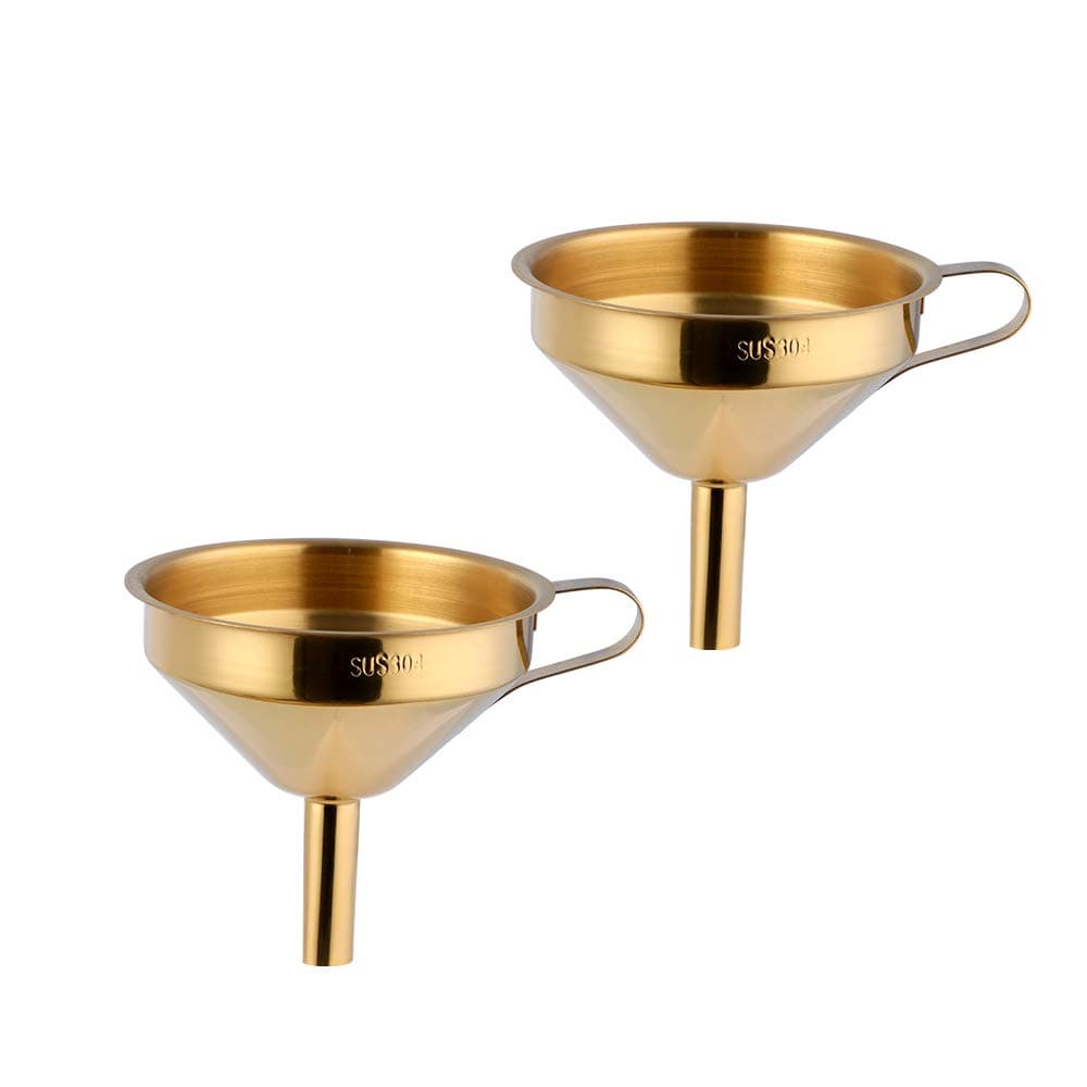 Buyer Star 2PCS Funnel with Detachable Filter,18/8(304)Stainless Steel, Food Grade Metal Kitchen Funnels (Gold)