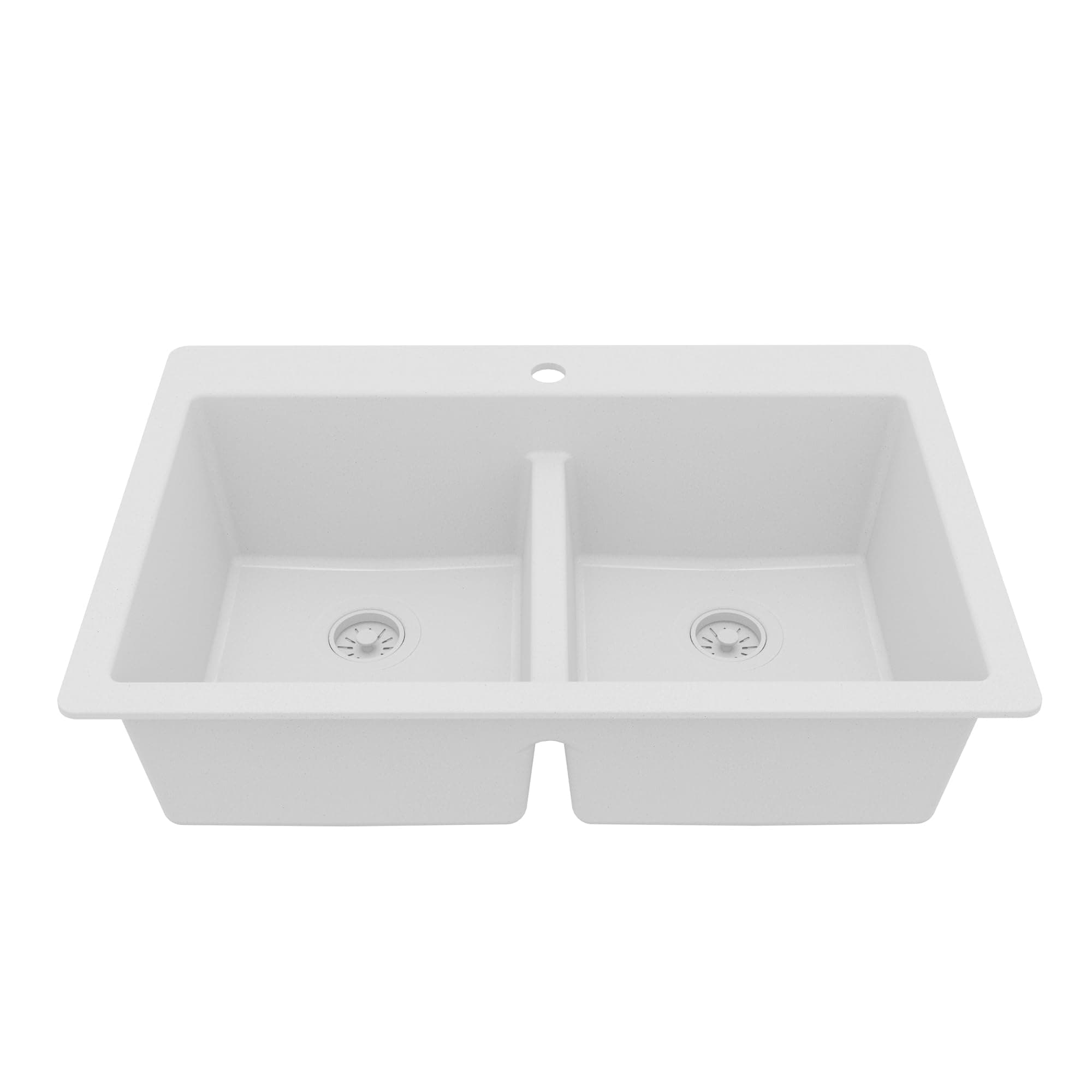 Karran 33" Drop-In/Top Mount Quartz Composite 50/50 Double Bowl 1-Hole Kitchen Sink in White