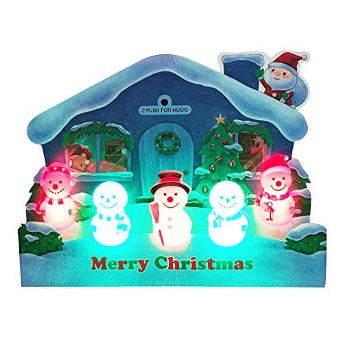 Illuminated Jolly Snowman Lights and 3 Melodies Pop Up Christmas Greeting Card / Christmas Card