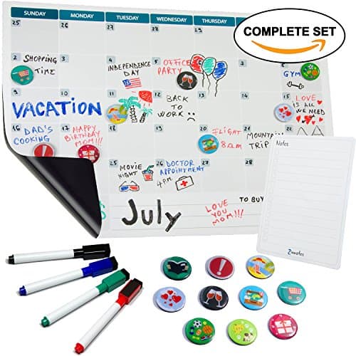 Magnetic Dry Erase Calendar for Refrigerator 16"x12" - Family Monthly Planner White Board Magnet for Fridge | Refrigerator Calendar Whiteboard | 1 Year