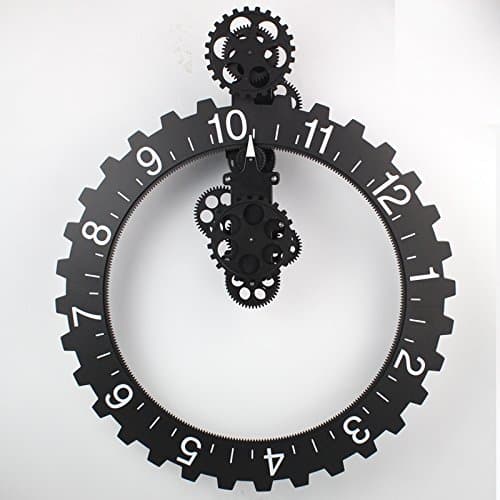 CHUNPIN Wonderful atmosphere engraved brand Continental Wall gear clock Vintage mechanical creative wall clock creative home big tooth hanging , black