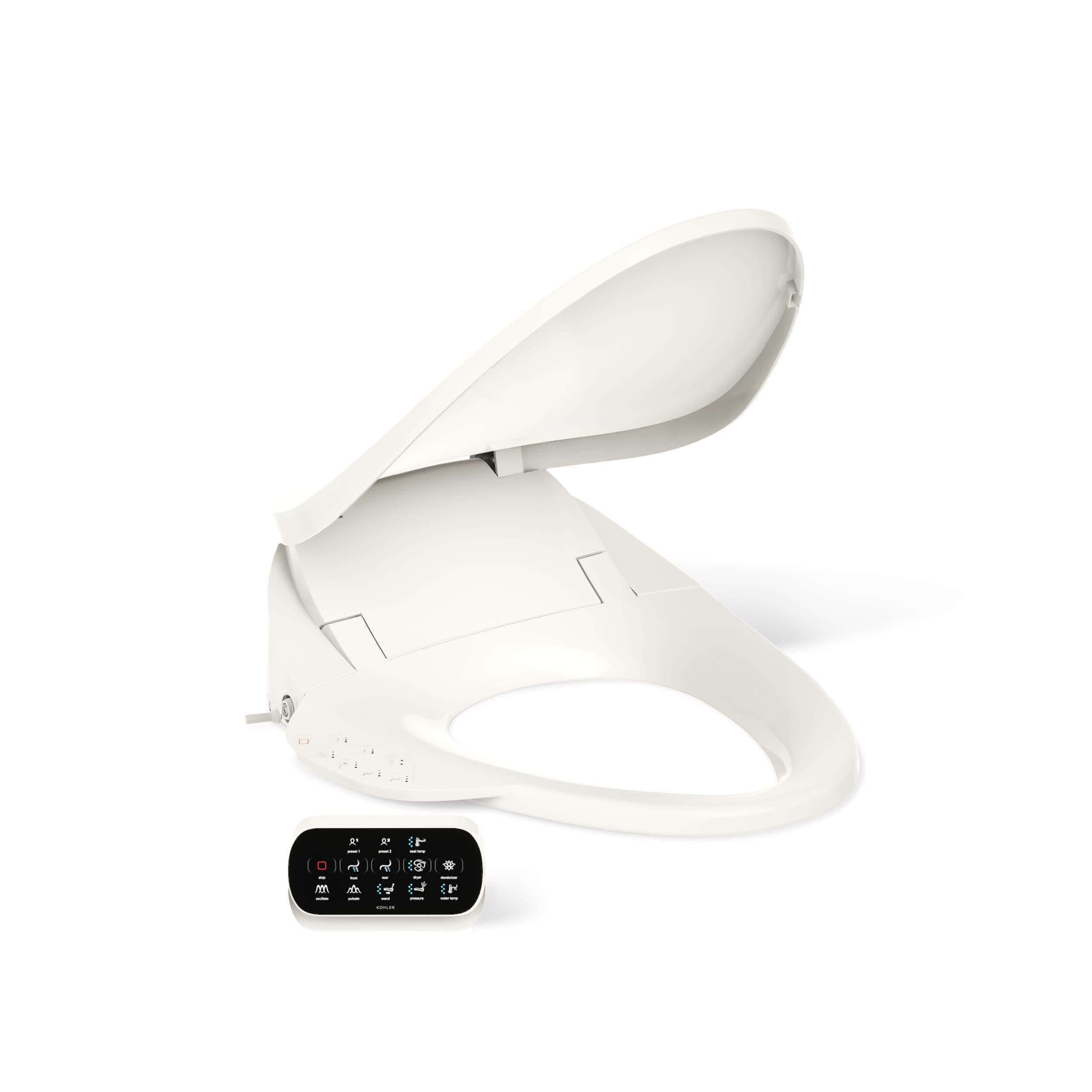 Kohler PureWash E750 Elongated Heated Bidet Toilet Seat, Touchscreen Remote Control, Biscuit, Quiet-Close Grip-Tight Lid, Self-Cleaning Wand, Warm Water Bidet, Adjustable Water Pressure, Nightlight