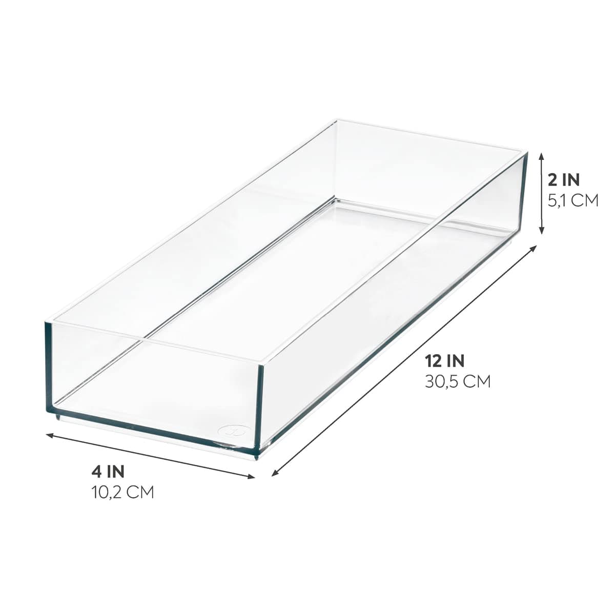 iDesign Drawer Signature Series by Sarah Tanno, Long Plastic PET Organiser, Makeup Storage Tray, Clear/Matte White, 10.2 x 30.5 x 5 cm