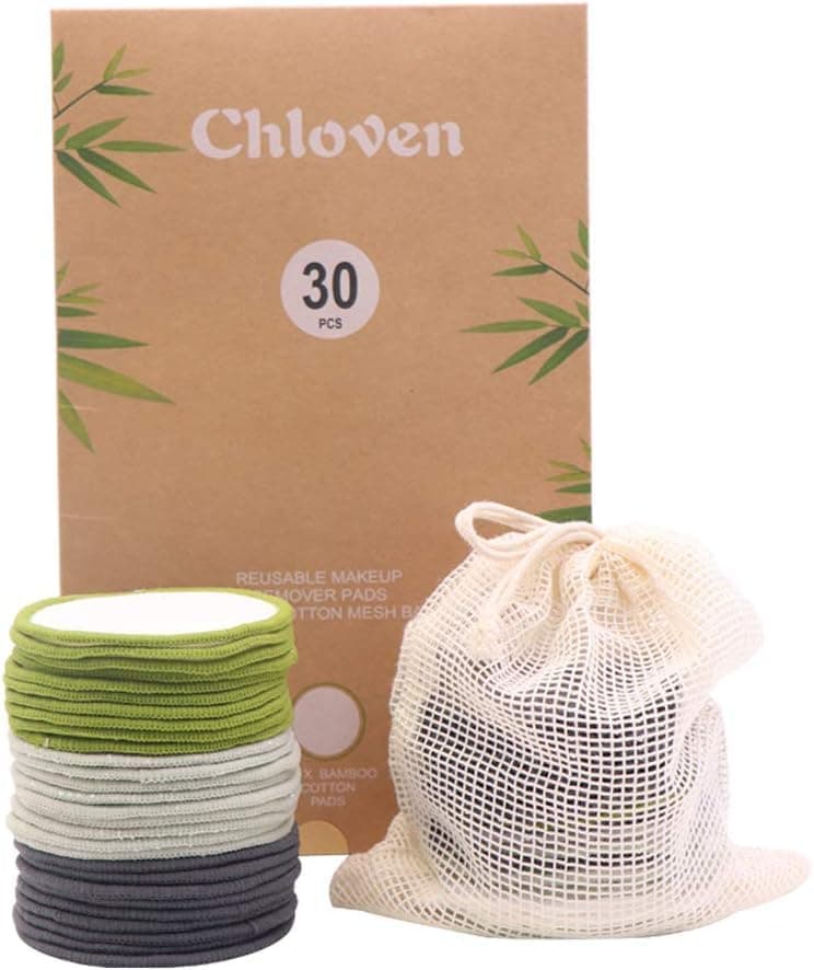 Chloven 30 Pack Reusable Makeup Remover Pads - Bamboo Reusable Cotton Rounds for Toner, Washable Eco-Friendly Pads for All Skin Types with Cotton Laundry Bag