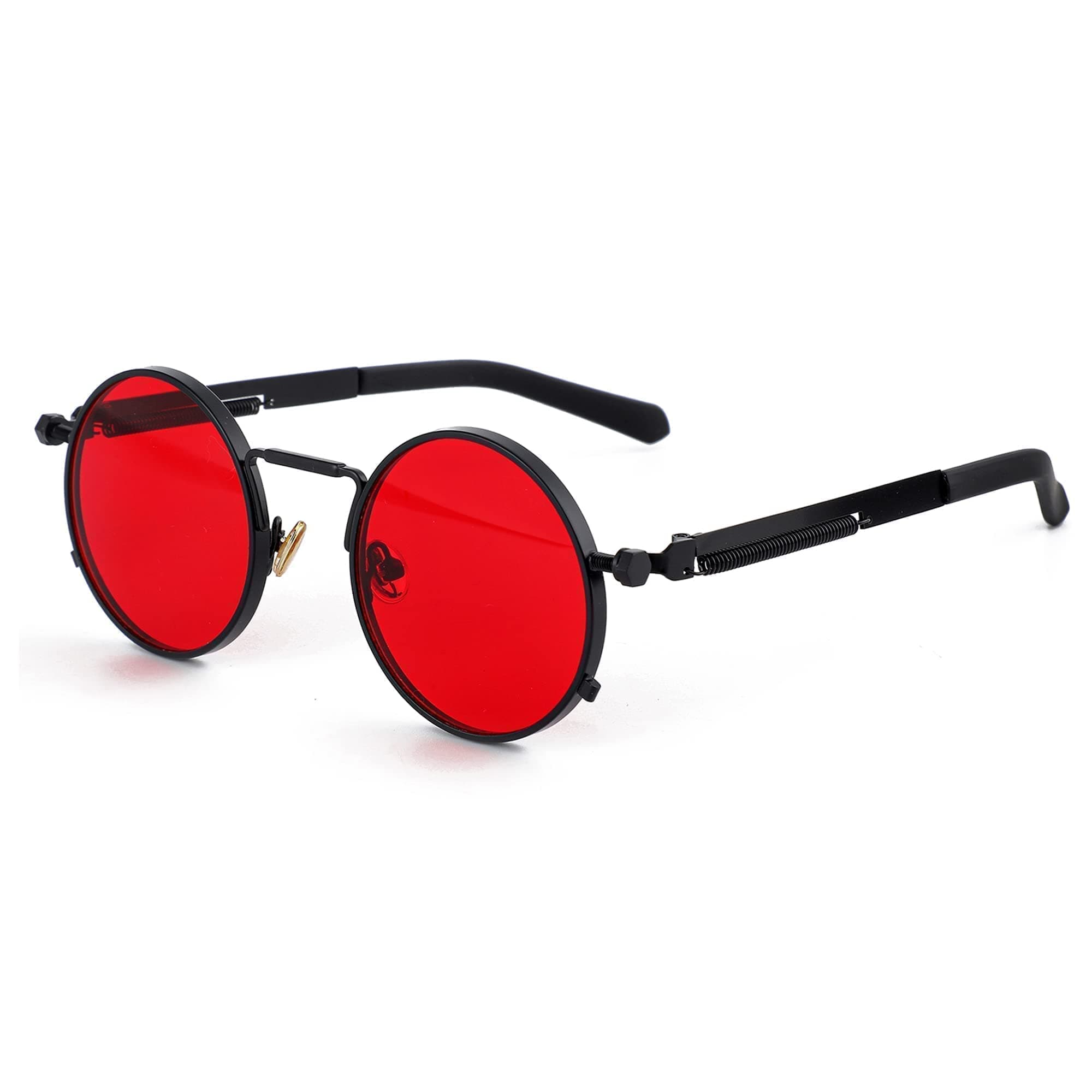 Round Steampunk Sunglasses Hippie Circle Glasses Gothic Metal Frame 100% UV Blocking Lens