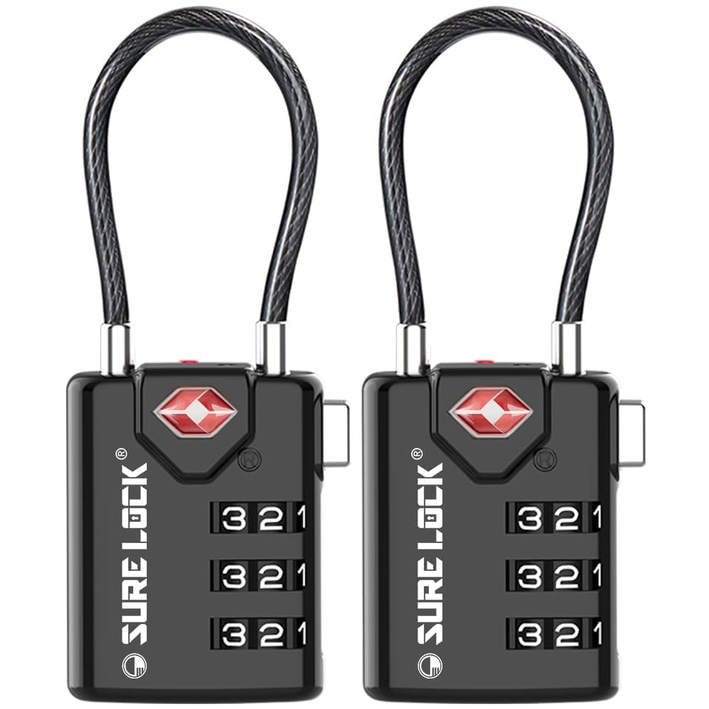 Sure Lock TSA Compatible Travel Luggage Locks, Inspection Indicator, Easy Read Dials - 2 Pack