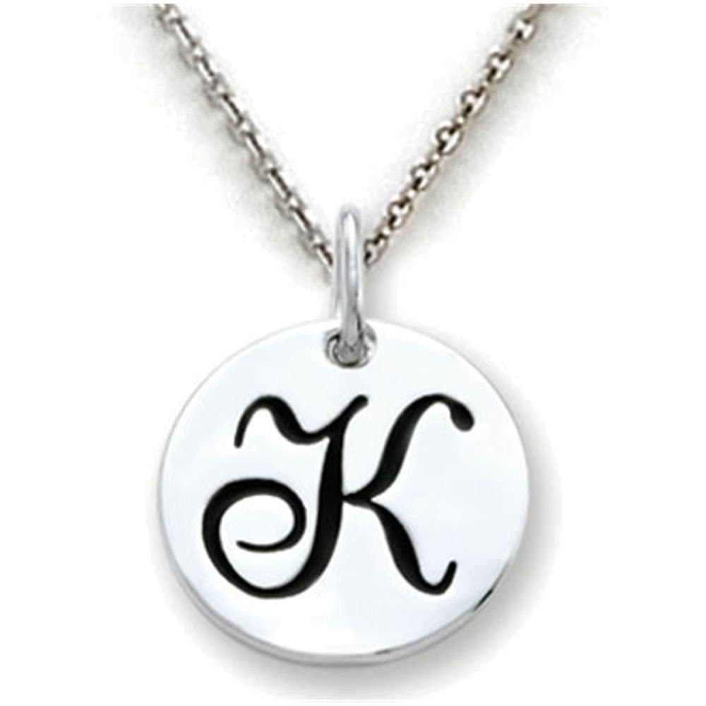 Stellar White Sterling Silver Initial K Personalized Alphabet Disc Pendant Necklace Chain Included